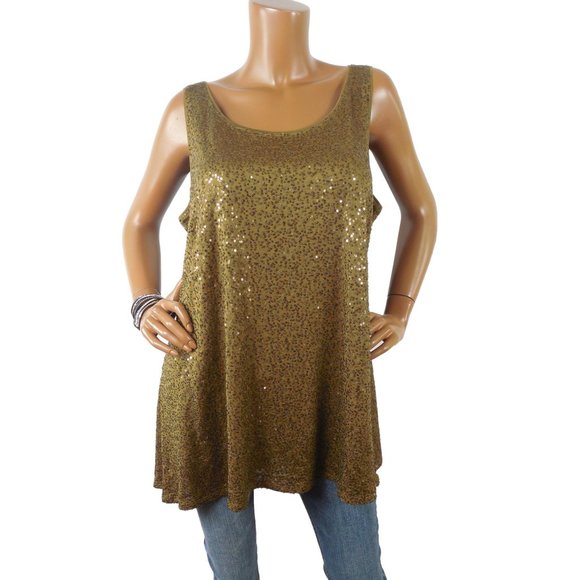 Eileen Fisher Tops - EILEEN FISHER Woman Top 2X Silk Blouse Dark Gold Sequin Tank Party Shirt